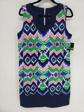 Gabby Skye Ikat Print Shift Dress Size 14 Geometric Sleeveless Sundress
